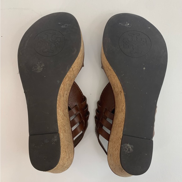 Tory Burch Leslie Brown Cork Platform Wedge Sandals 9 - Picture 6 of 10